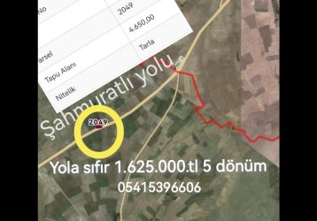 Şahmuratlı yolu üstü yola sıfır 1.625.000.tl 4.650 m2